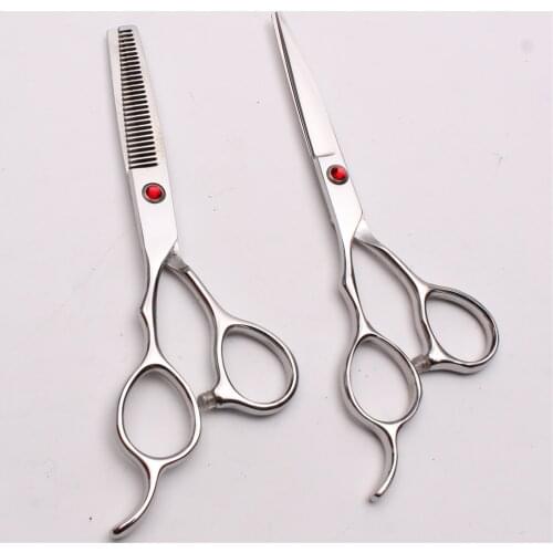 Left Hand 6" 17.5cm Customized Logo Red Professional Hairdressers Scissors Thinning Shears Cutting Scissors Hair Scissors C8000