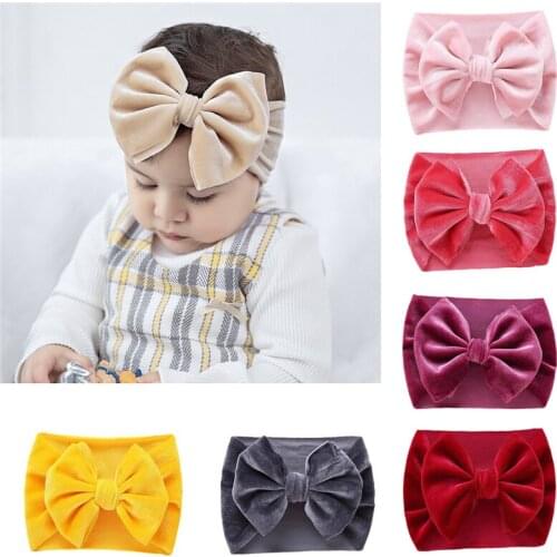 Spring Summer Solid Color Baby Bow Turban Cute Headwear Bows Baby New Soft Cotton Elastic Newborn Hair Accessories Large Size