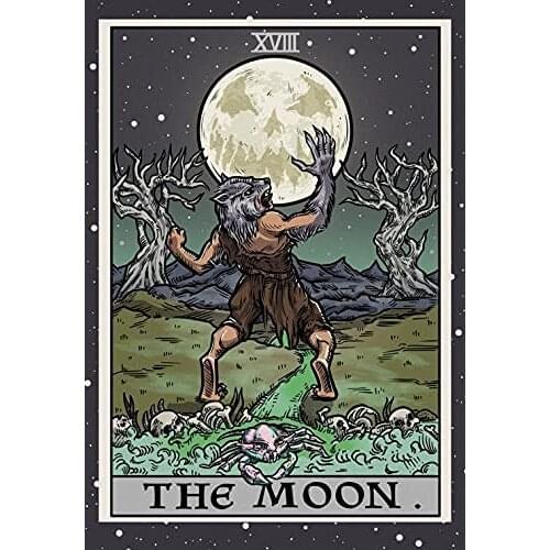 Tin Sign The Moon Tarot Card Poster Halloween Wall Decor Werewolf Poster Goth Wall Art Halloween Wall Hanging Gothic Home