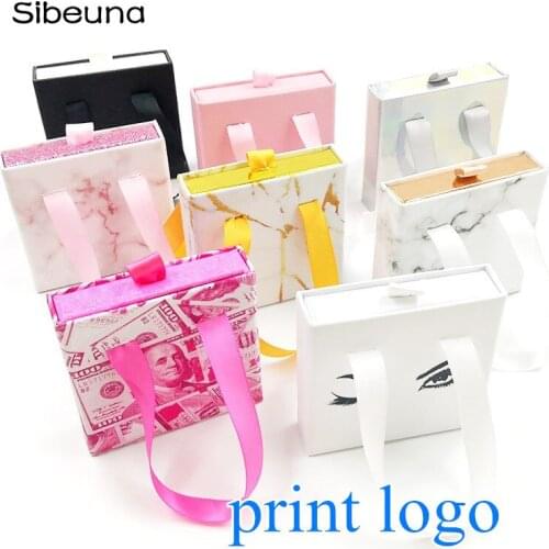 Print logo Eyelash Packaging Wholesale 5-100 pcs Empty Lashes Box with Clear Tray Ribbon drawer Lash Cases Lash Boxes Packaging
