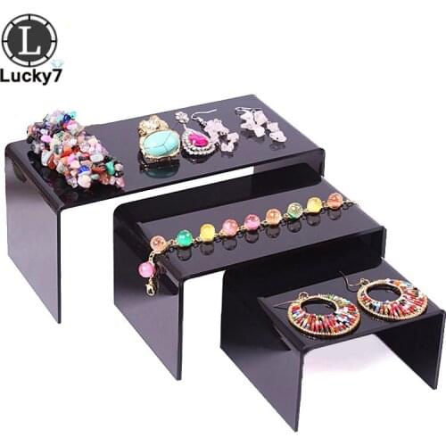 Plexiglass Acrylic Necklace Display Rack Jewelry Display Stand Step Stand Mall Counter Show Props Jewelry Stand Stool 3 Pcs/Set