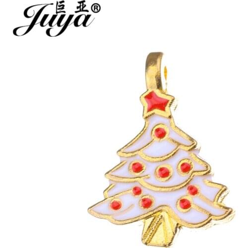 JUYA Floating Green Christmas Tree Charms 24x18mm 10pcs/lot Jewelry Necklace Making Finding Crafts Cheap Metal Pendants AO0556