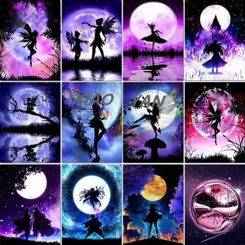 Full Square Diamond Embroidered 5D DIY Diamond Painting "Butterfly Fairy" Cartoon Moon Mosaic Picture Gift Home Decor Wall Art