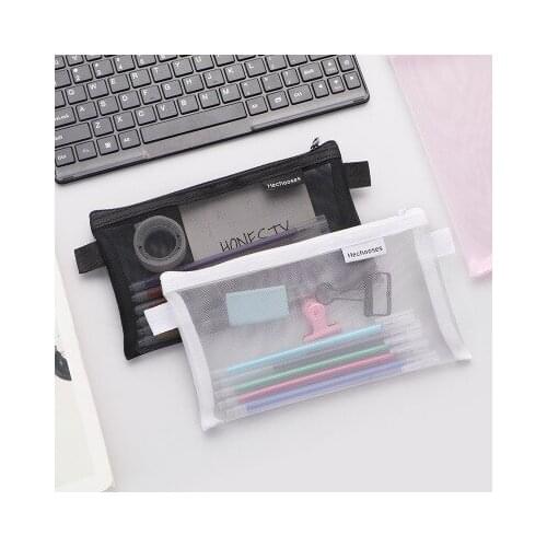 Simple transparent mesh pencil case storage bag student exam special portable pencil case large capacity stationery bag