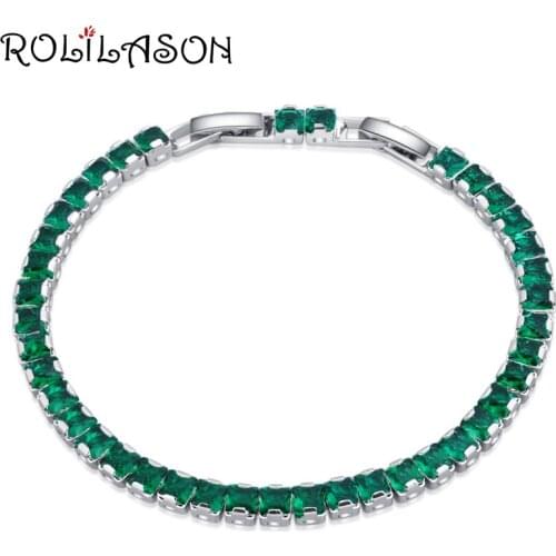 ROLILASON Top Quality Design Green Zircon Crystal Bracelet Fashion Anniversary Gift fashion jewelry TB1152