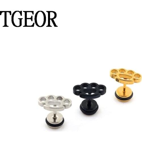 Retail illusion cheaters earring 1 Pair Stainless Steel mixed color Knuckles laser cut ear piercing fake plugs