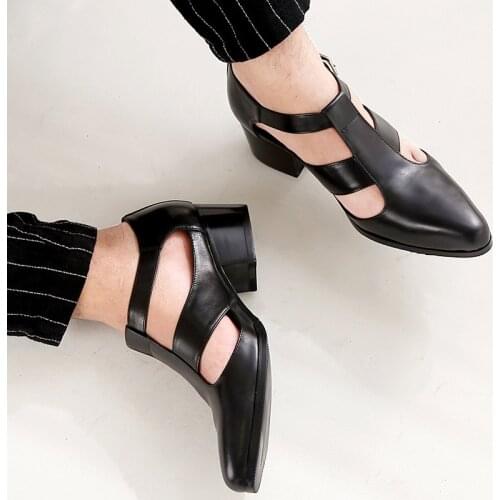 Men Sandals Casual Soft Male Summer Pointed Toe Breathable Hollow Outdoor 2020 White Footwear Increased Shoes Size 36-44