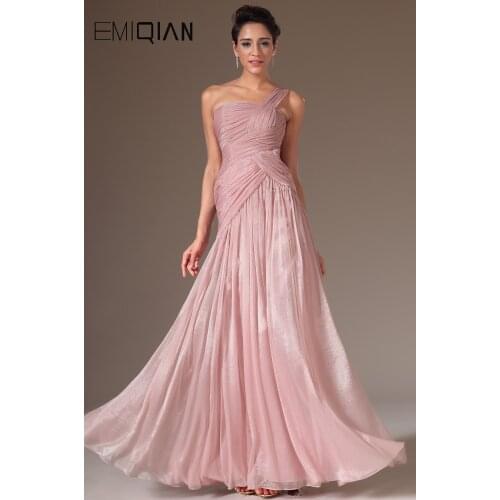 One-Shoulder Dusty Pink Chiffon Evening Dress,Mermaid Long Formal Party Dress
