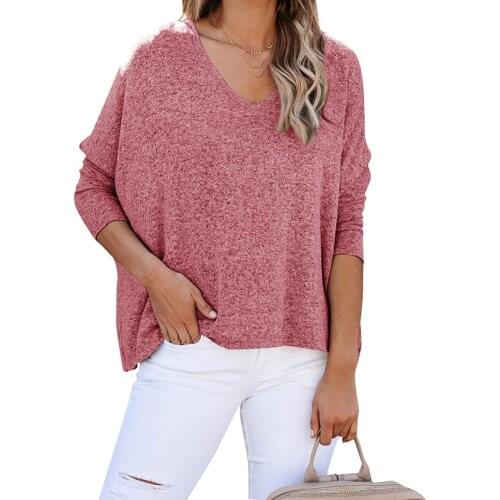 2021 Autumn Winter T Shirt Women V Neck Pullover Solid Loose T-shirts Female Fashion Long Sleeve Tee Tops 11 Colors