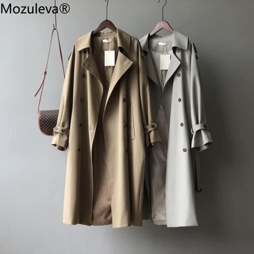 Mozuleva Autumn Winter Women High Quality Cargo Loose Windbreaker Vintage Pockets Outerwear Oversize Long Trench Coats Tops New