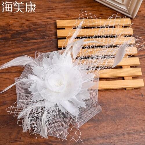 Haimeikang 2021 Women Fascinator Hat Feather Gauze Mesh Net Hair Clip Headwear for Party Wedding Ladies Female Vintage Hats