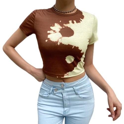Womens Round Neck T-Shirts Stylish Short Sleeve Yin Yang Graphic Slim Fit Crop Tops