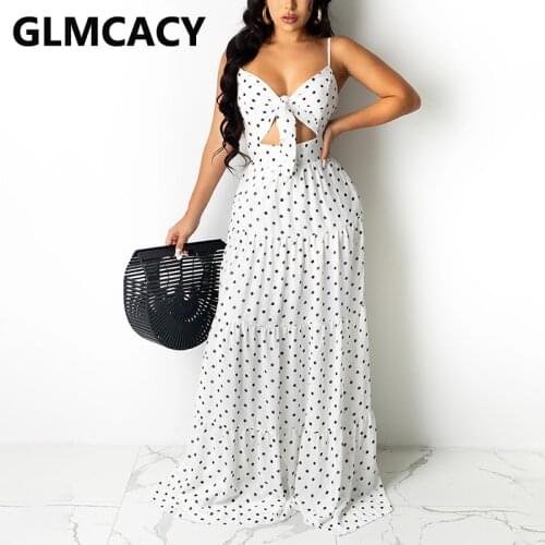 2 Pieces Sets Women Polka Dot Printed Bow Knot Design Top & Maxi Skirts