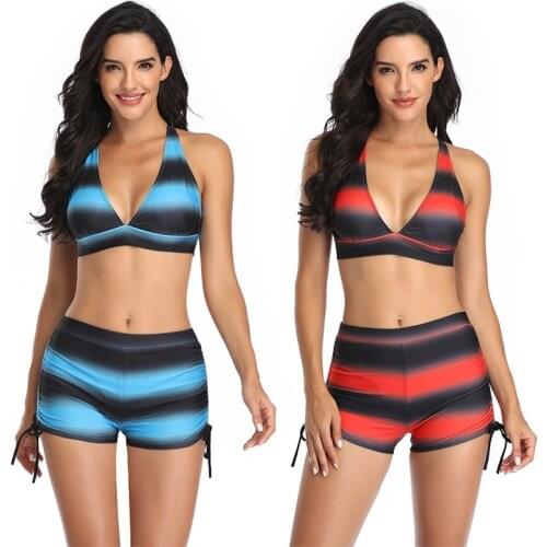 Womens Sports V-neck Straw Pants Set Cross Swimsuit Retro Two-piece Swimsuit