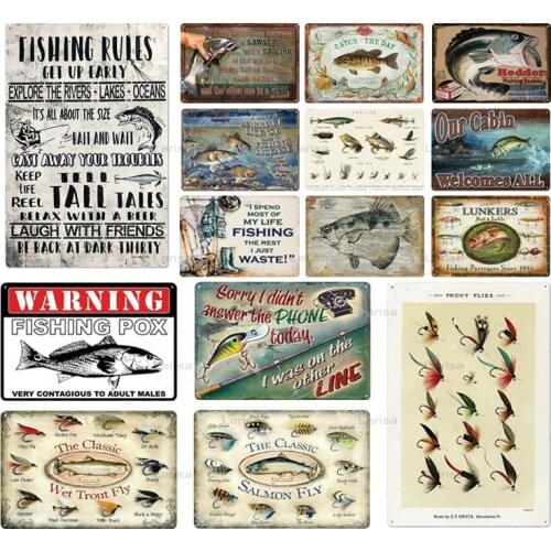 Fishing Tin Sign Fish Poster Metal Plate Signs Decor for Kitchen Man Cave Wall Plaques Vintage Craft Art Painting Shop Sign