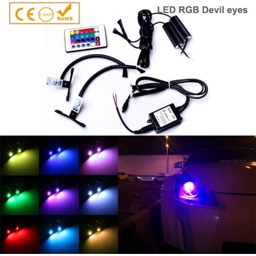 1 Set Multi-Color RGB LED colorful Devil Eyes Demon 360 High Quality light retrofit car Projector
