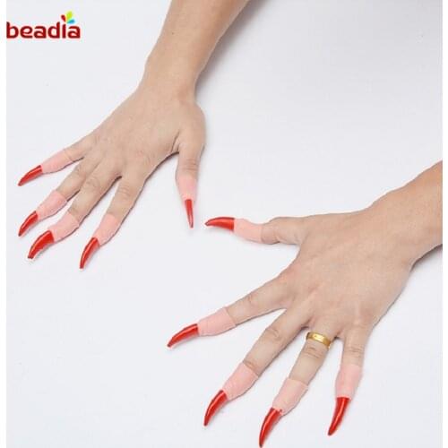 10Pcs 6x2cm Halloween Spooky Scary Witches Nails Fake Finger Claws for Costume Cosplay Party Supplies