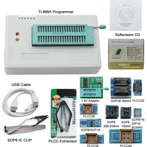 100% Original New V8.51 TL866II Plus Universal Minipro Programmer+28 Adapters+Test Clip TL866 PIC Bios High speed Programmer
