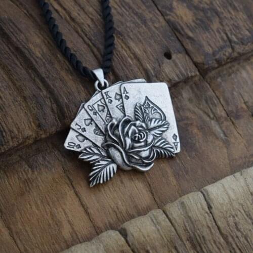 12pcs Playing Cards Poker Train Seqence Pendants Necklace Good Luck Symbol Creative jewelry gift