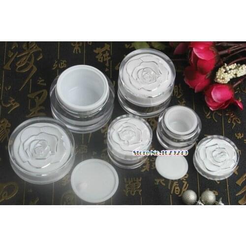 30g/30ml White rose Acrylic Jar, Empty Cream Jars Cosmetic Packaing Containers Pot With Lid For Hand cream Container 200pcs/lot