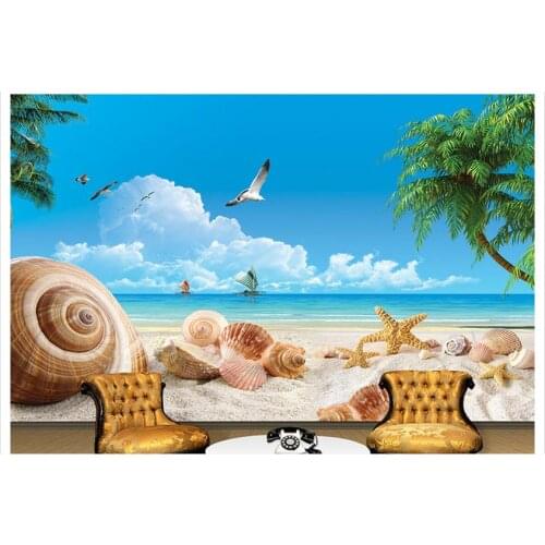 3d wallpaper custom Mediterranean mural Shells, the blue sky white clouds landscape paintings 3d mural wallpaper room decoration
