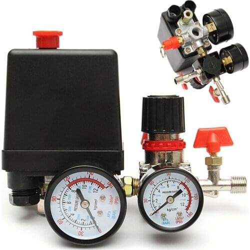 95-125 PSI 240V AC Manifold Relief Regulator Heavy Duty Air Compressor Pump Pressure Control Switch Air Control Valve With Gauge