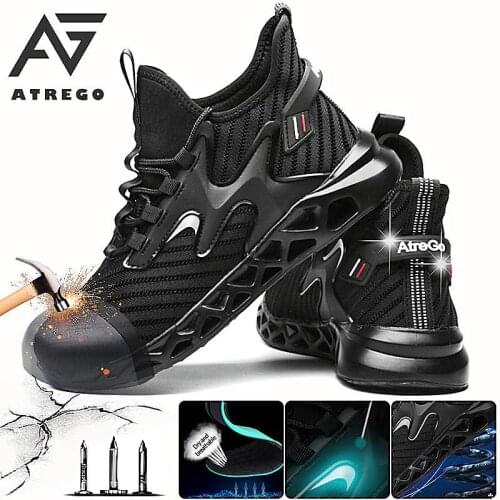 AtreGo New Work Safety Boots Safety Shoe Winter Shoes Work Boots Indestructible Men Work Sneakers Men Steel Toe Shoes Men Boots