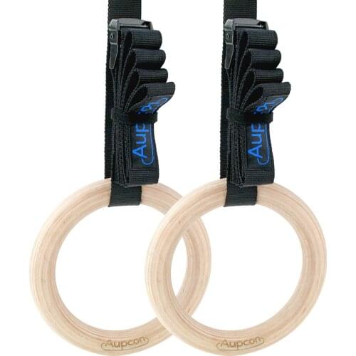 AUPCON Wooden Gymnastic Rings 28/32mm For Home Gym&Cross Exercise Fitness Pull Up Muscle Ups With Adjustable Long Buckles Straps