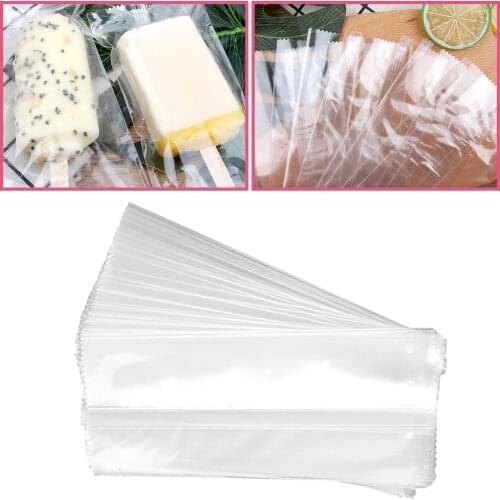 Behogar 100PCS Transparent Handmade Ice Pop Popsicle Sticks Plastic Bags Hot Sealing Packing Wrapping Containers 3x7.5in