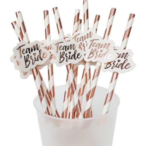 Rose Gold Team Bride Paper Straws Plates Bachelorette Party Tableware Bridal Shower Supplies Wedding Table Decorations JL66