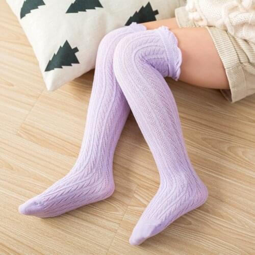 Childrens high sock net surface pile up socks children can wear pure color cotton socks over the knee Long Socks 2 to 12 Year