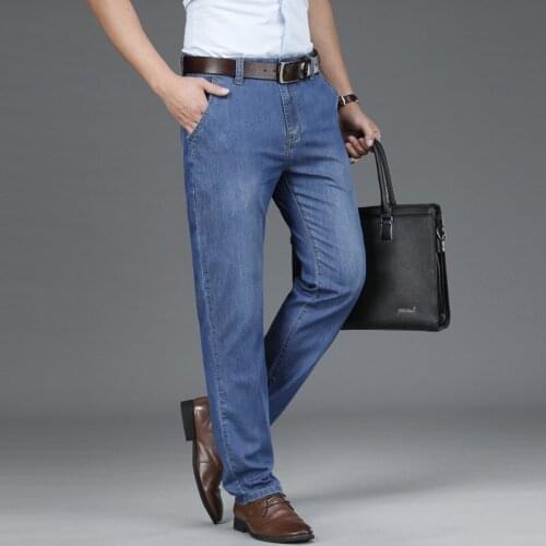 Tencel jeans mens loose straight business mens 2021 spring and summer new high-waist stretch mens jeans 12