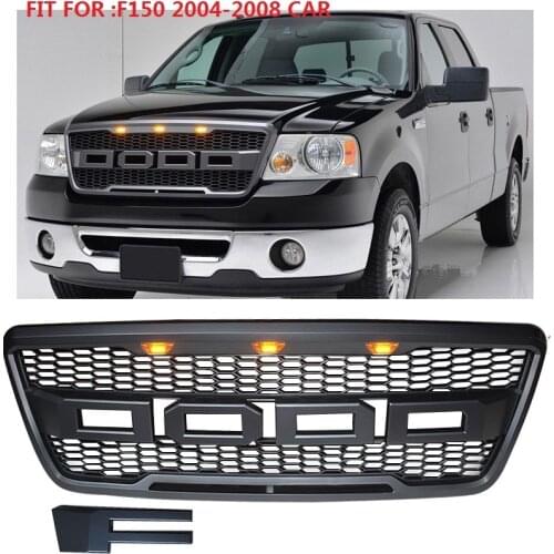 F-150 modified front Racing grill with led light grille ABS black front trim replacement grill raptor fit for F150 2004-2008