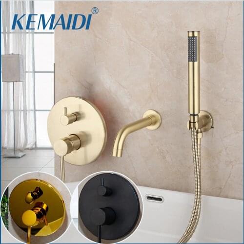 KEMAIDI Brush Golden Bathtub Mixer Matte Black 2 Functions Bathroom Faucets Shower Set Plated Faucet Shower Set W/ Hand Spray