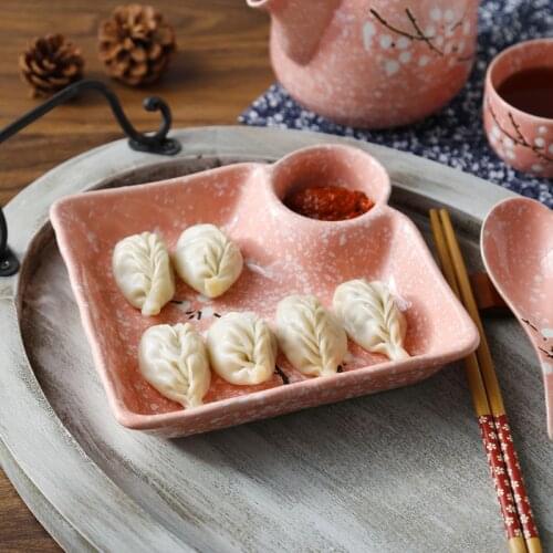 Dumpling dish with vinegar dish ceramic plate household dish Japanese tableware hotel compartment plate dessert plate