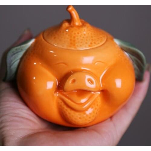 Ceramic tea cans, small creative sealed tea storage cans, piggy orange handmade mini portable can sealed cans