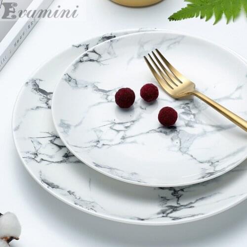 Nordic Marble Texture Ceramics Fruit Dessert Tray Marble Plates 10-inch Western Steak Dish