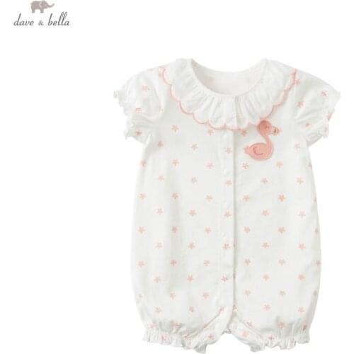 DBS17606 dave bella summer new born baby girls fashion cartoon floral jumpsuits infant toddler clothes children romper 1 piece