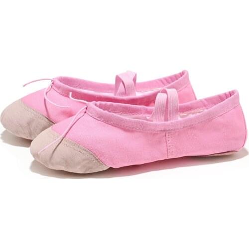 USHINE EU22-45 Leather Head Yoga Slippers Teacher Gym Indoor Exercise Canvas Pink Ballet Dance Shoes For Kids Girls Woman