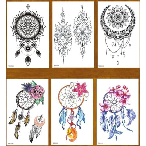 Dreamcatcher/Feather/lotus Flower Temporary Tattoo Stickers Tatoo Men henna Tatoo body art tattoo Waterproof temporary tattoos