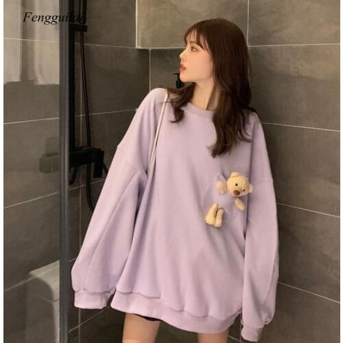 Bears Design Long Sleeve Lovely Womens Autumn New Korean Loose and Lazy Style Tops
