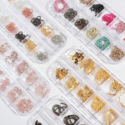 Metal Nail Chain Colorful Steel Ball Chains Punk Style Line Design Gold Silver Charm 3D Nails Art Decoration Wholesale TOP