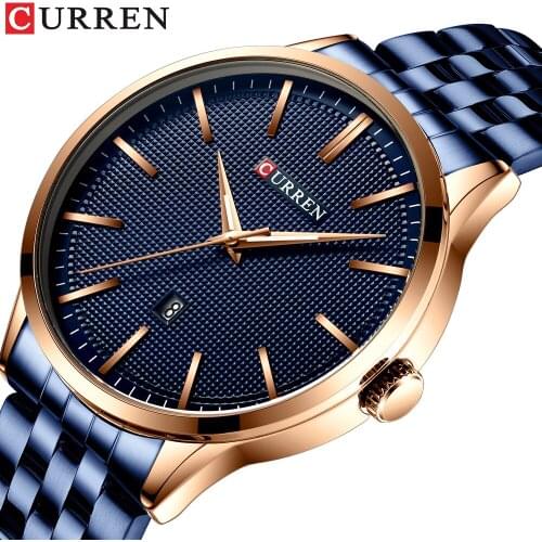 Fashion Quartz Watches for Men CURREN New Mens Watch Stainless Steel Band Clock Male Blue Wristwatch Causal Business Watch