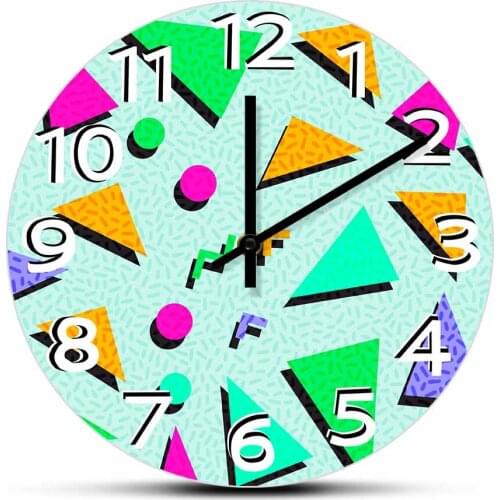 Fashion Style Abstract Pattern Modern Design Bedroom Wall Clock Colorful Triangle Vintage Accents Quiet Sweep Quartz Wall Clock