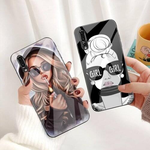 Fashion coffee smoking girl Phone Case Tempered Glass For Huawei P30 P20 P10 lite honor 7A 8X 9 10 mate 20 Pro