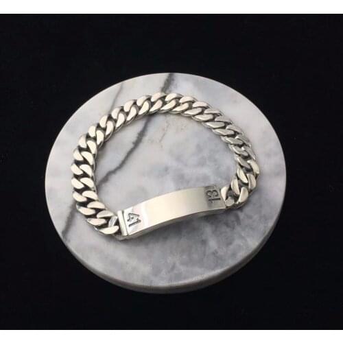 Solid Silver 925 Mens Chain Bracelet Top Fashion Simple Design 925 Sterling Silver Jewelry Men Number Rock Star Bracelet Men