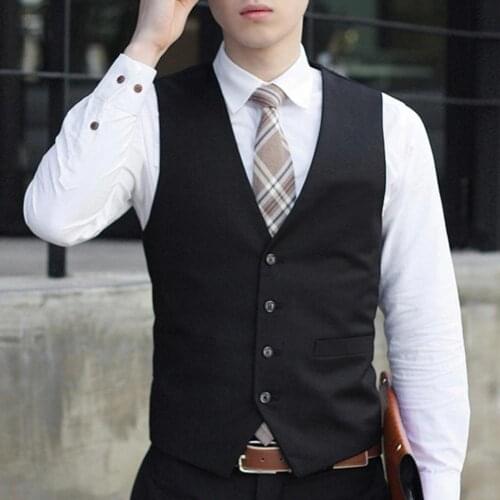 65% Dropshipping!!V Neck Formal Men Vest Back Strap Pocket Men Waistcoat Business Dress