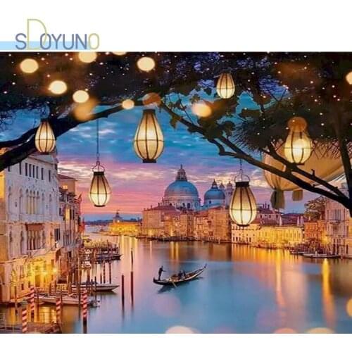 SDOYUNO 60X75cm DIY Picture By Numbers Venice Scenery Oil Painting By Numbers On Canvas Landscape Frameless Digital Hand Paintin