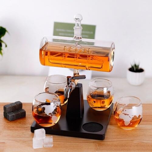 1000ml Whisky Decanter Set with 4 Globe Glasses Cups Wine Bottle Drink Dispenser Glass Decanter Bottle Wine Bottle Decanter