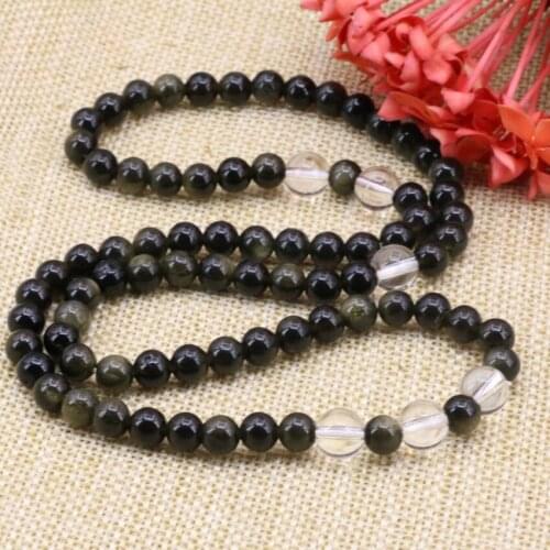 Natural black stone obsidian beads 6mm round beads bracelet for women long strand beaded bangle high grade jewelry 20inch B3174